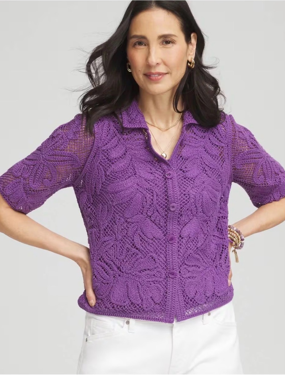 Chico’s Purple Crochet Lace Shacket Top Size 4 (xxl)